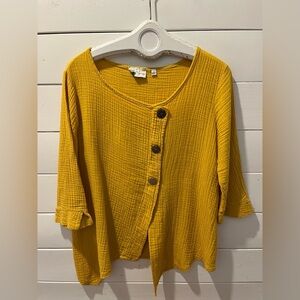 📍💛 Belle France Cotton Gauze Blouse – Mustard Yellow – Size M